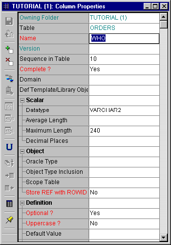 properties palette for new column WHO