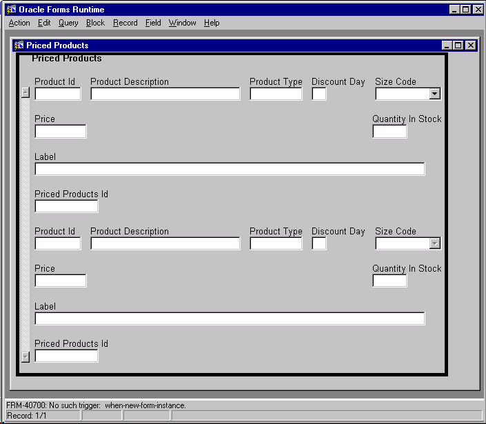 Products form as generated